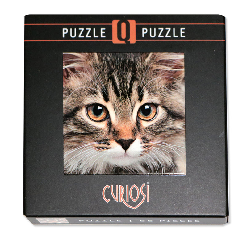 CURIOSI | Frontansicht der Produktverpackung des Puzzle Q "Animals" mit Katzenmotiv