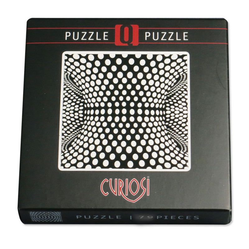 CURIOSI | Produktverpackung des Puzzle Q "Shimmer 3" mit schwarz-weißem Motiv und optischer Täuschung