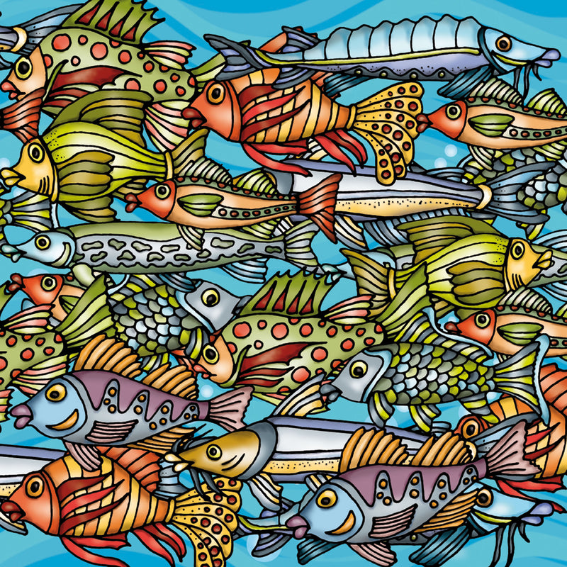 CURIOSI |Draufsicht des Puzzles Q "Color Mix 1" mit  schicken Fischen als Motiv