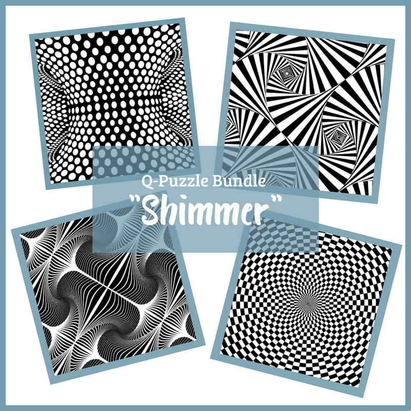 CURIOSI | vier Puzzles der Puzzle Q "Shimmer" Reihe im Set mit schwarz-weißen Motiven und optischer Täuschung