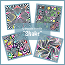 CURIOSI | vier Q-Puzzles der Reihe "Shake" im Set mit abstrakten schwarz-weiß Motiven und bunten Elementen