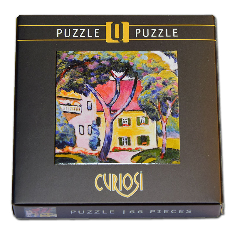 CURIOSI | Frontansicht der Produktverpackung des Puzzle Q "Art 6" mit dem Motiv "Staudacherhaus in Tegernsee" von August Macke