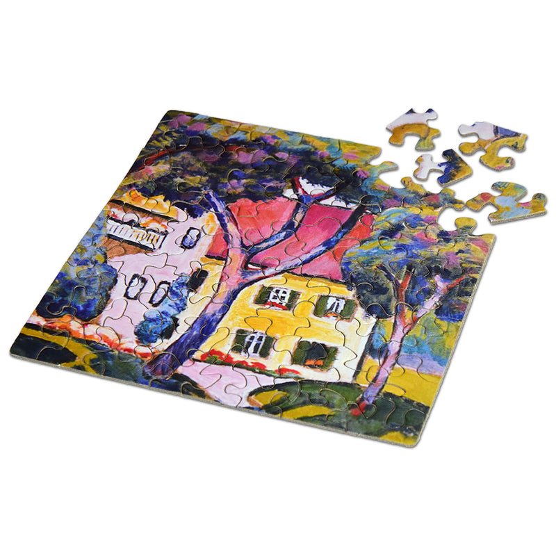 CURIOSI | fast fertiges Puzzle Q "Art 6" mit außergewöhnlichen Puzzleteilen und dem Motiv "Staudacherhaus in Tegernsee" von August Macke