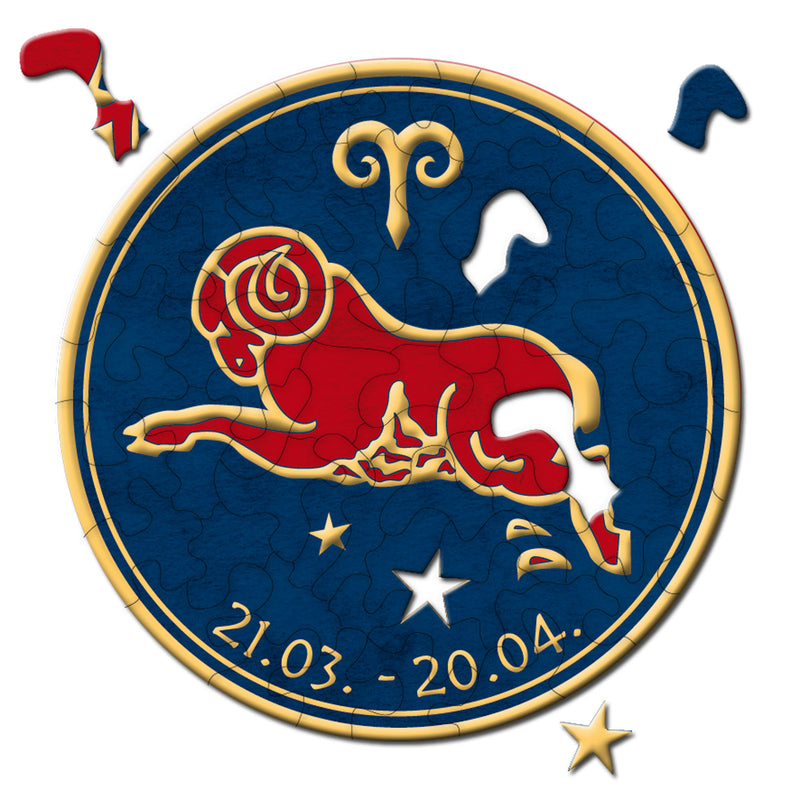 CURIOSI | Sternzeichen Puzzle Stella "Widder" mit Golddetails und entsprechendem datum