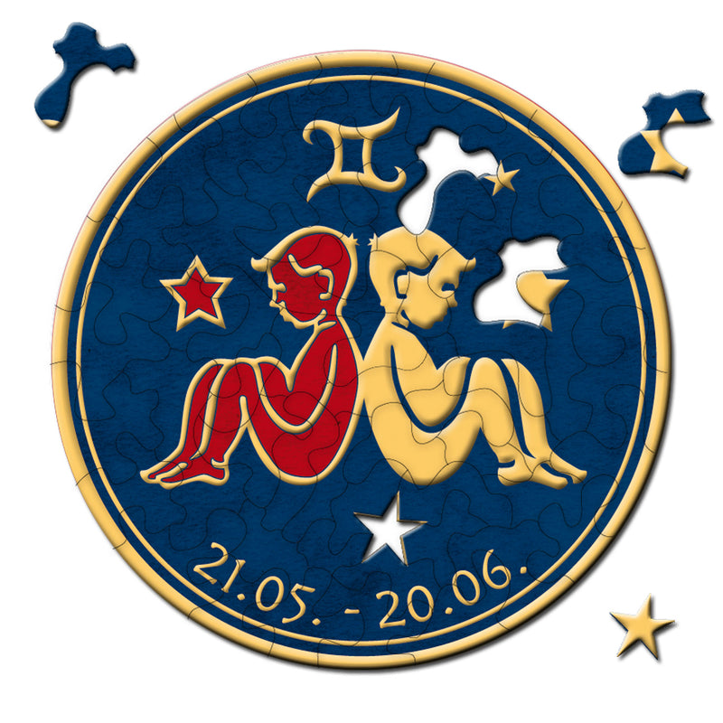 CURIOSI | Sternzeichen Puzzle "Zwilling" mit hochwertigen Golddetails und entsprechendem Datum