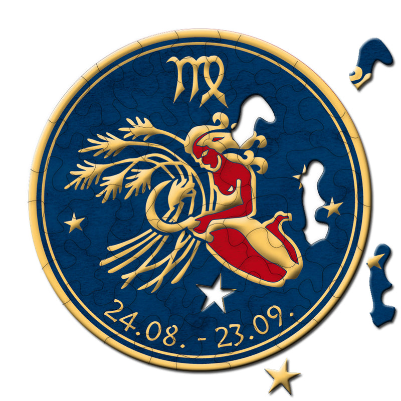 CURIOSI | fast fertiges Sternzeichen Puzzle Stella "Jungfrau" mit entsprechendem Datum und Golddetails