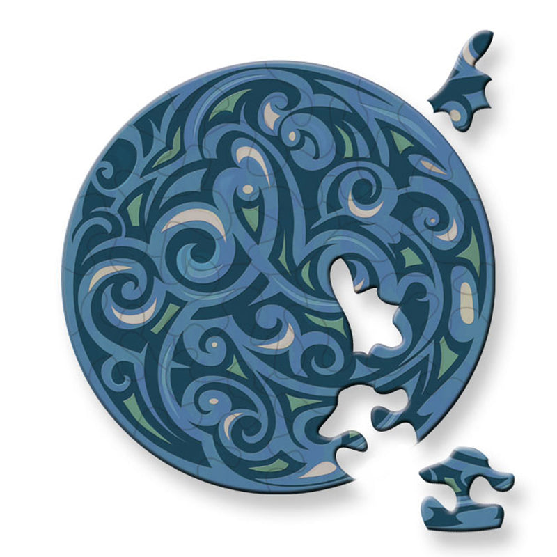 CURIOSI | fast fertiges Puzzle Picoli "Wind" mit blauem Motiv und runder Form