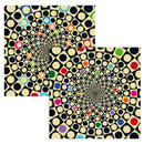 CURIOSI | Vorder- und Rückseite des Puzzle Double "Q-Fun" mit Kreisen in Quadraten als Motiv und bunten Akzenten