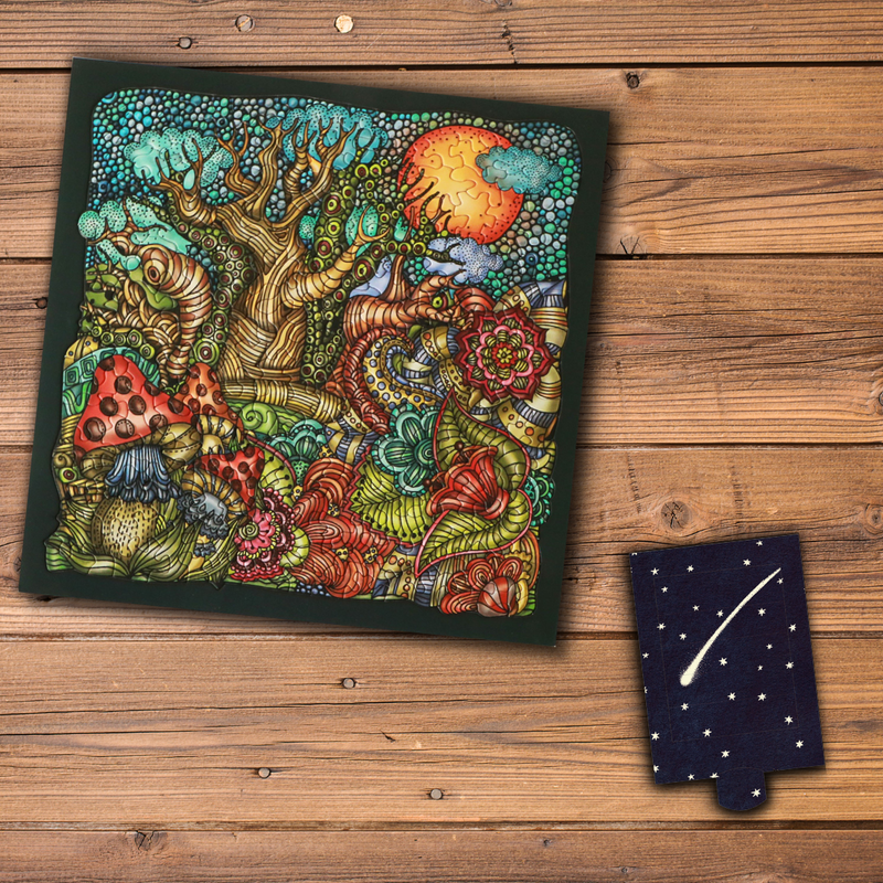 CURIOSI | Geschenk-Bundle bestehend aus den schönen Artikeln, Palapeli "Wunderwald" Puzzle  und der lebenden Karte  "Sternenstaub" mit Lamellentechnik 