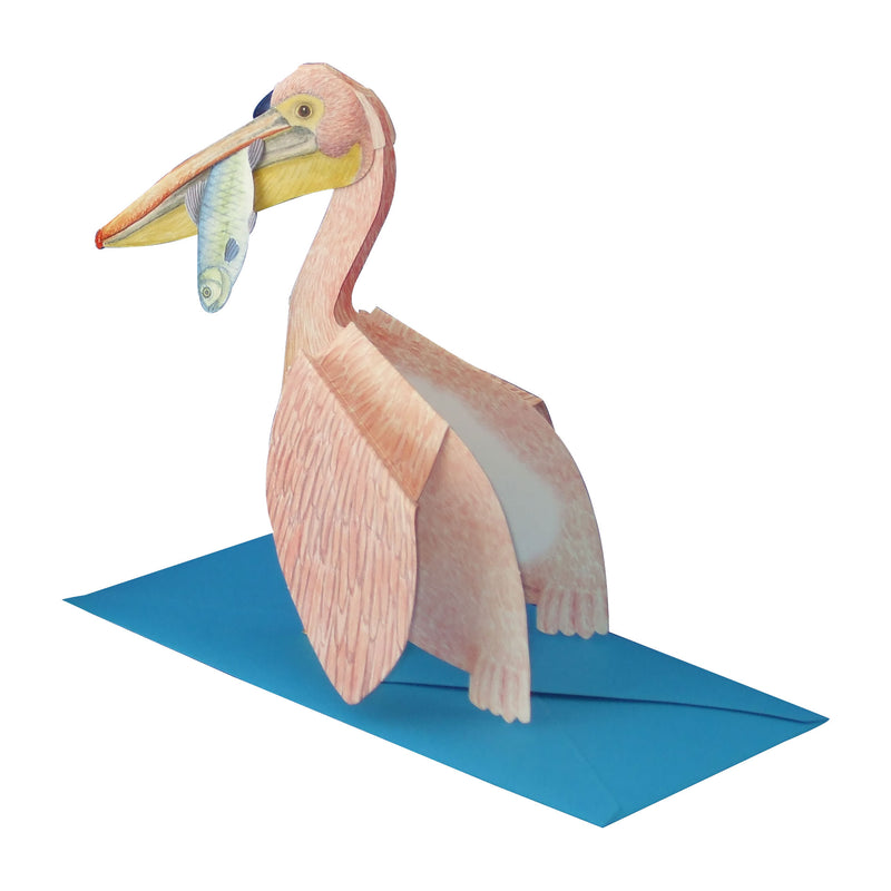 3D-Tierkarte "Pelikan mit Fisch"