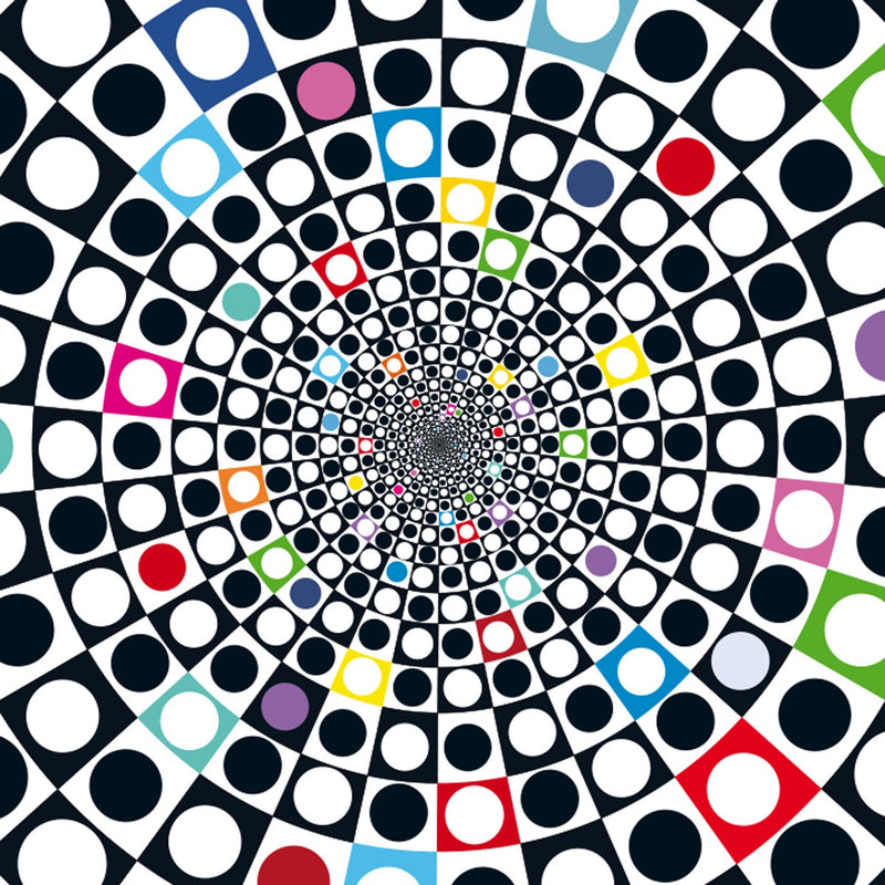 CURIOSI | schwarz-weißes Motiv des Puzzle Q "POP 2" mit optischer Täuschung und bunten Details