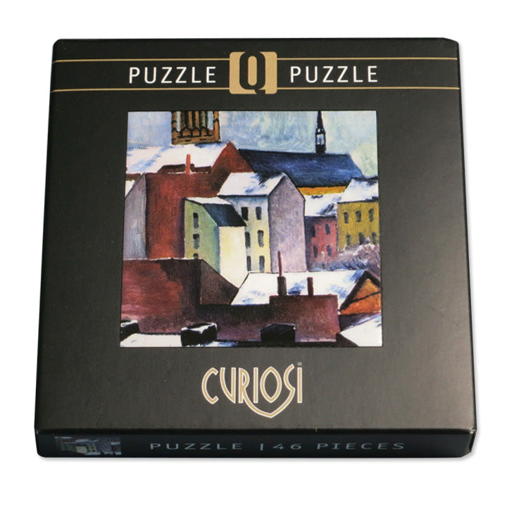 CURIOSI | Frontansicht der Produktverpackung des Puzzle Q "Art 2" mit dem Motiv "Marienkirche im Schnee" von August Macke