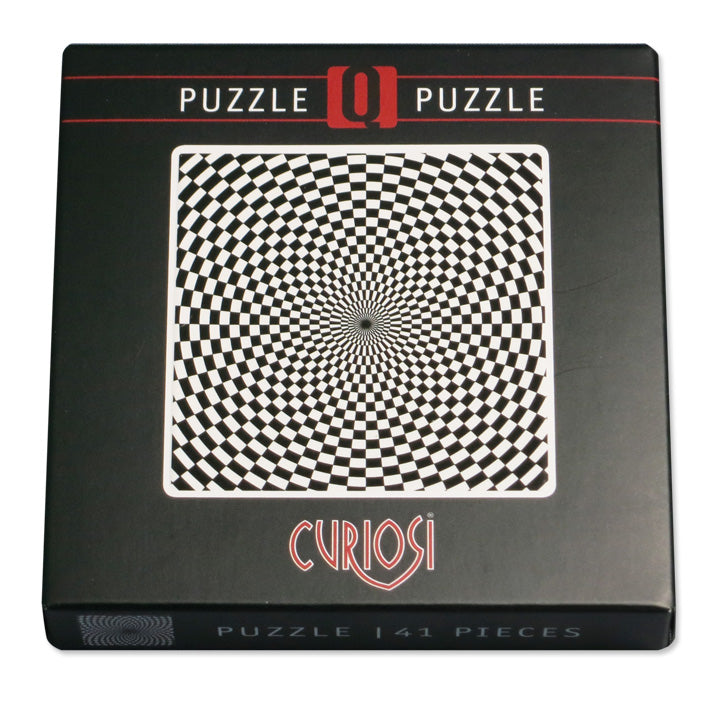 CURIOSI | Produktverpackung des Puzzle Q "Shimmer 4" mit schwarz-weißem Motiv und optischer Täuschung